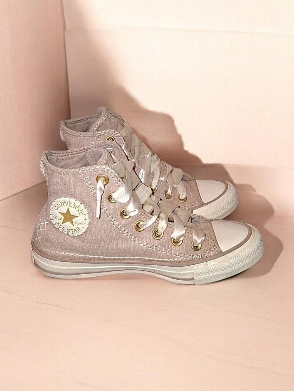 Converse High Top Sneakers - Blush Pink with Gold Eyelets